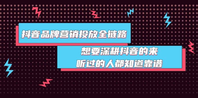 抖音品牌营销投放全链路:想要深耕抖音的来,听过的人都知道靠谱,源码仅供个人学习研究,不可商用