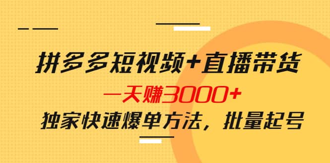拼多多短视频+直播带货,一天赚3000+独家快速爆单方法,批量起号,源码仅供个人学习研究,不可商用