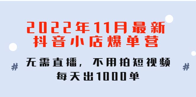 2022年11月最新抖音小店爆单训练营:无需直播,不用拍短视频,每天出1000单,源码仅供个人学习研究,不可商用