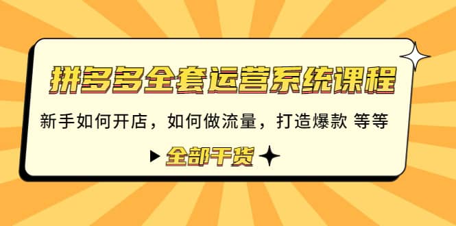 拼多多全套运营系统课程:新手如何开店 如何做流量 打造爆款 等等 全部干货,源码仅供个人学习研究,不可商用