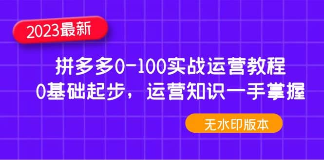 2023拼多多0-100实战运营教程,0基础起步,运营知识一手掌握(无水印),源码仅供个人学习研究,不可商用