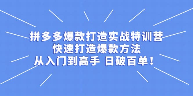 拼多多爆款打造实战特训营:快速打造爆款方法,从入门到高手 日破百单,源码仅供个人学习研究,不可商用