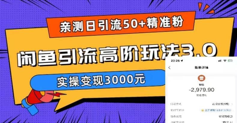 实测日引50+精准粉,闲鱼引流高阶玩法3.0,实操变现3000元,源码仅供个人学习研究,不可商用
