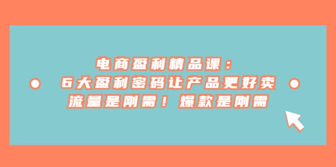 电商 盈利精品课:6大盈利 密码让产品更好卖,流量是刚需!爆款是刚需,源码仅供个人学习研究,不可商用