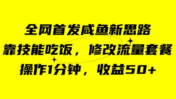 咸鱼冷门新玩法,靠“技能吃饭”,修改流量套餐,操作1分钟,收益50+,源码仅供个人学习研究,不可商用