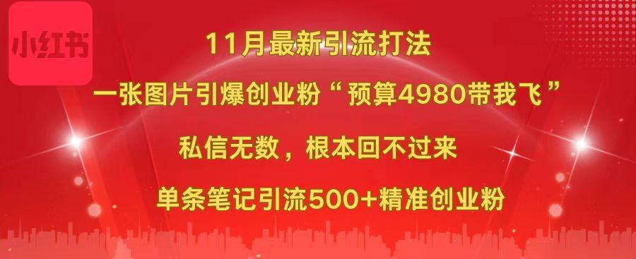 小红书11月最新图片打法,一张图片引爆创业粉“预算4980带我飞”,私信无数,根本回不过来,单条笔记引流500+精准创业粉,源码仅供个人学习研究,不可商用