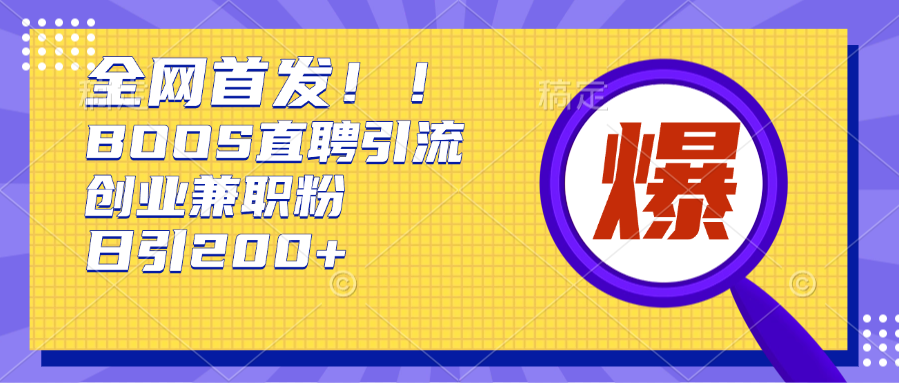 全网首发!BOOS直聘yin.流创业兼职