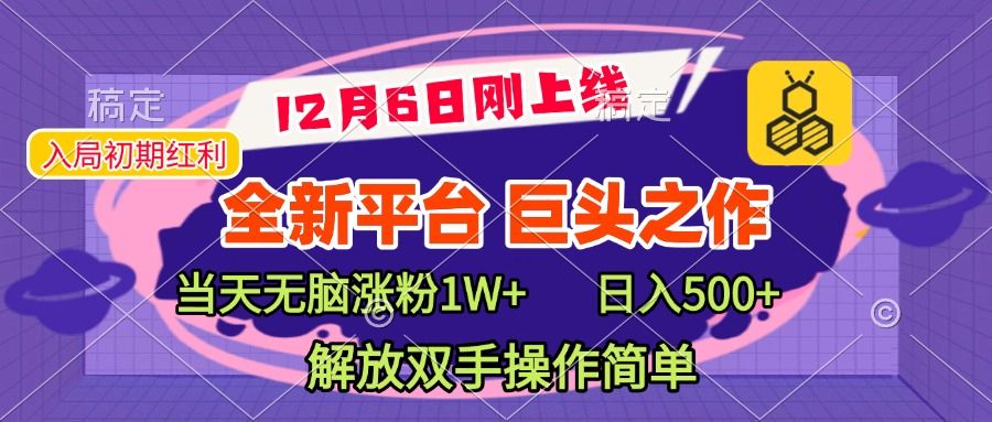 全新yin.流平台，巨头之作，当天无脑涨1W+，解放双手操作简单