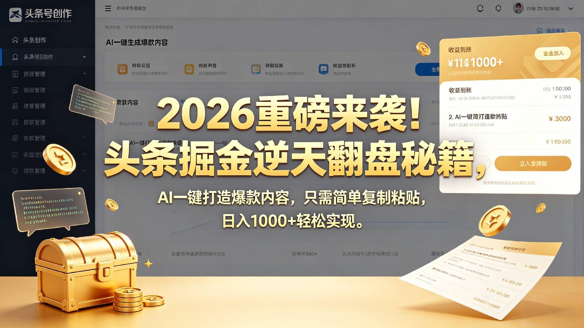 2026 重磅来袭!头条掘金逆天翻盘秘籍,AI 一键打造爆款内容,只需简单复制粘贴,日入 1000 + 轻松实现!,源码仅供个人学习研究,不可商用