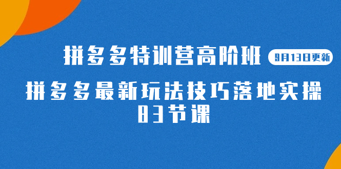 2023拼多多·特训营高阶班【9月13日更新】拼多多最新玩法技巧落地实操-83节,源码仅供个人学习研究,不可商用