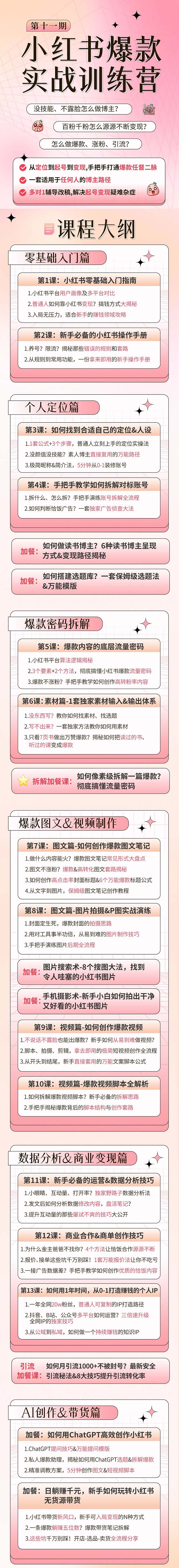 小红书博主爆款实操营·第11期:从0-1打造赚钱IP,日躺赚千元,9月完结新课,源码仅供个人学习研究,不可商用