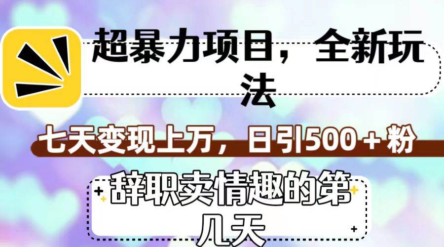 超暴利项目,全新玩法(辞职卖情趣的第几天),七天变现上万,日引500+粉,源码仅供个人学习研究,不可商用