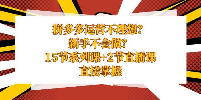 拼多多运营不理想?新手不会做?15节系列课+2节直播课,直接掌握,源码仅供个人学习研究,不可商用