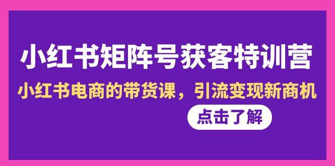 小红书-矩阵号获客特训营-第10期，小红书电商的带货课，引流变现新商机，源码仅供个人学习研究，不可商用