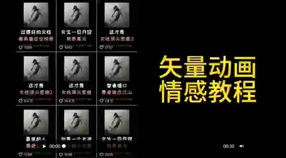 矢量动画情感教程:高点赞涨粉,适合情感、思维、创业教育等赛道,源码仅供个人学习研究,不可商用