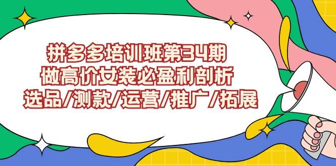 拼多多培训班第34期：做高价女装必盈利剖析  选品/测款/运营/推广/拓展，源码仅供个人学习研究，不可商用