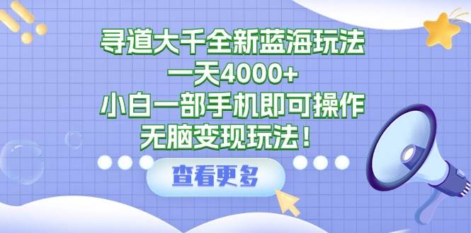 寻道大千全新蓝海玩法,一天4000+,小白一部手机即可操作,无脑变现玩法!,源码仅供个人学习研究,不可商用