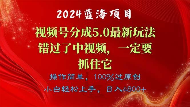 2024蓝海项目,视频号分成计划5.0最新玩法,错过了中视频,一定要抓住...,源码仅供个人学习研究,不可商用