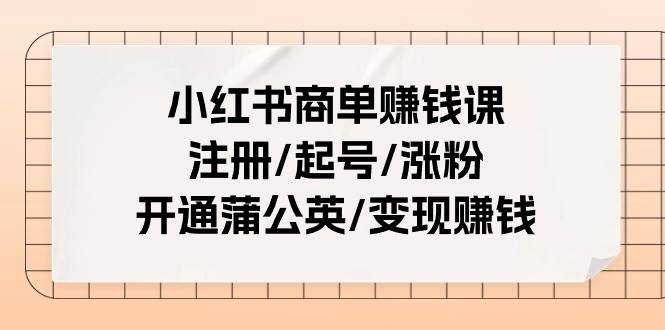小红书商单赚钱课:注册/起号/涨粉/开通蒲公英/变现赚钱(25节课),源码仅供个人学习研究,不可商用