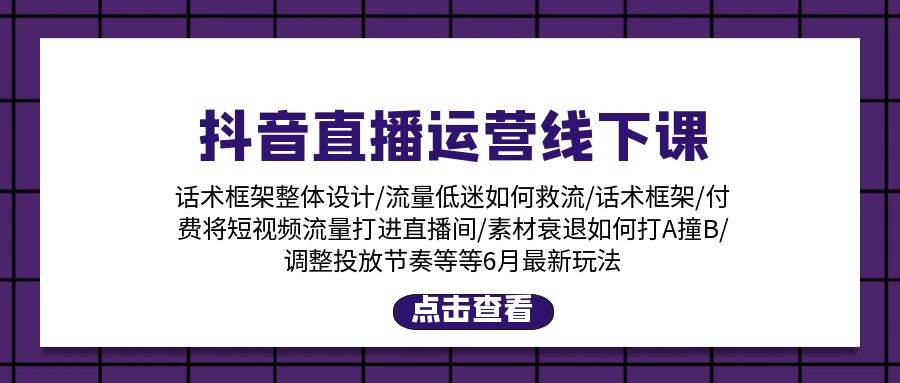 抖音直播运营线下课:话术框架/付费流量直播间/素材A撞B/等6月新玩法,源码仅供个人学习研究,不可商用