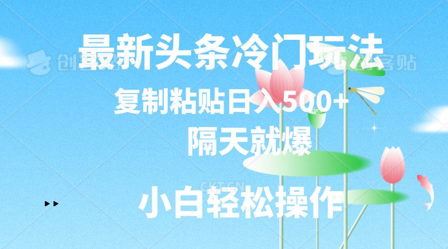 最新头条冷门玩法,隔天就爆,复制粘贴一天500+,源码仅供个人学习研究,不可商用