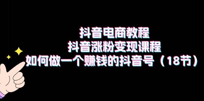 抖音电商教程：抖音涨粉变现课程：如何做一个赚钱的抖音号（18节），源码仅供个人学习研究，不可商用