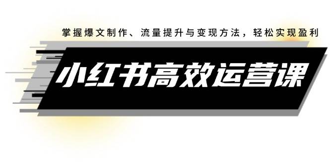 小红书高效运营课:掌握爆文制作、流量提升与变现方法,轻松实现盈利,源码仅供个人学习研究,不可商用